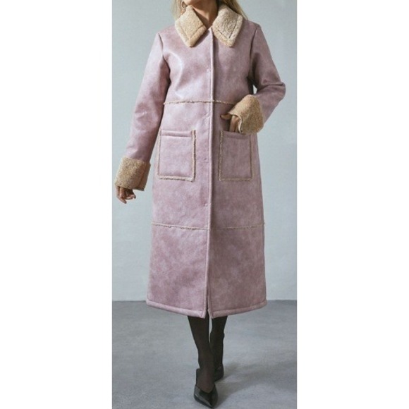 Kimchi Blue Jackets & Blazers - Kimchi Blue Sherpa Faux Shearling Coat Womens S Pink Long Winter Jacket Cozy